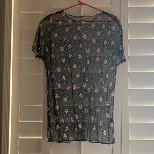 SHEIN Black Sheer Floral Blouse